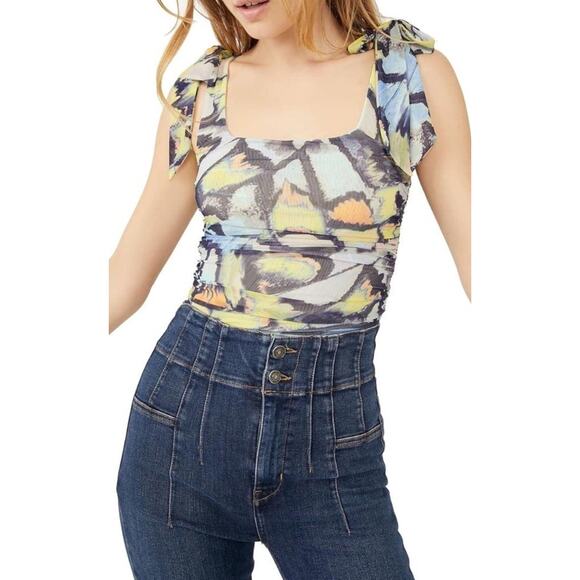 Free People Sleeveless Bow Strap Abstract Print Top Women’s Sz Xsmall XS - Picture 8 of 10